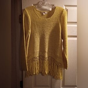 NWOT Boston Proper Yellow Knit Sweater with Fringe